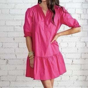 CARYN LAWN Pink‎ Clare Dress Short Sleeve One Size Cotton Poplin NWT
